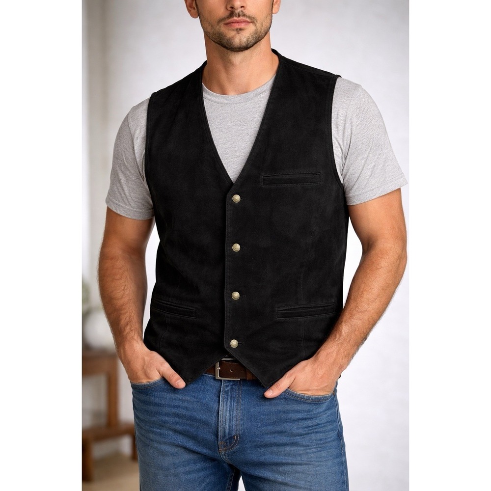 Personal Choice‎ Mens Black Suede Look Vest 2XL Lined Western Biker Classic